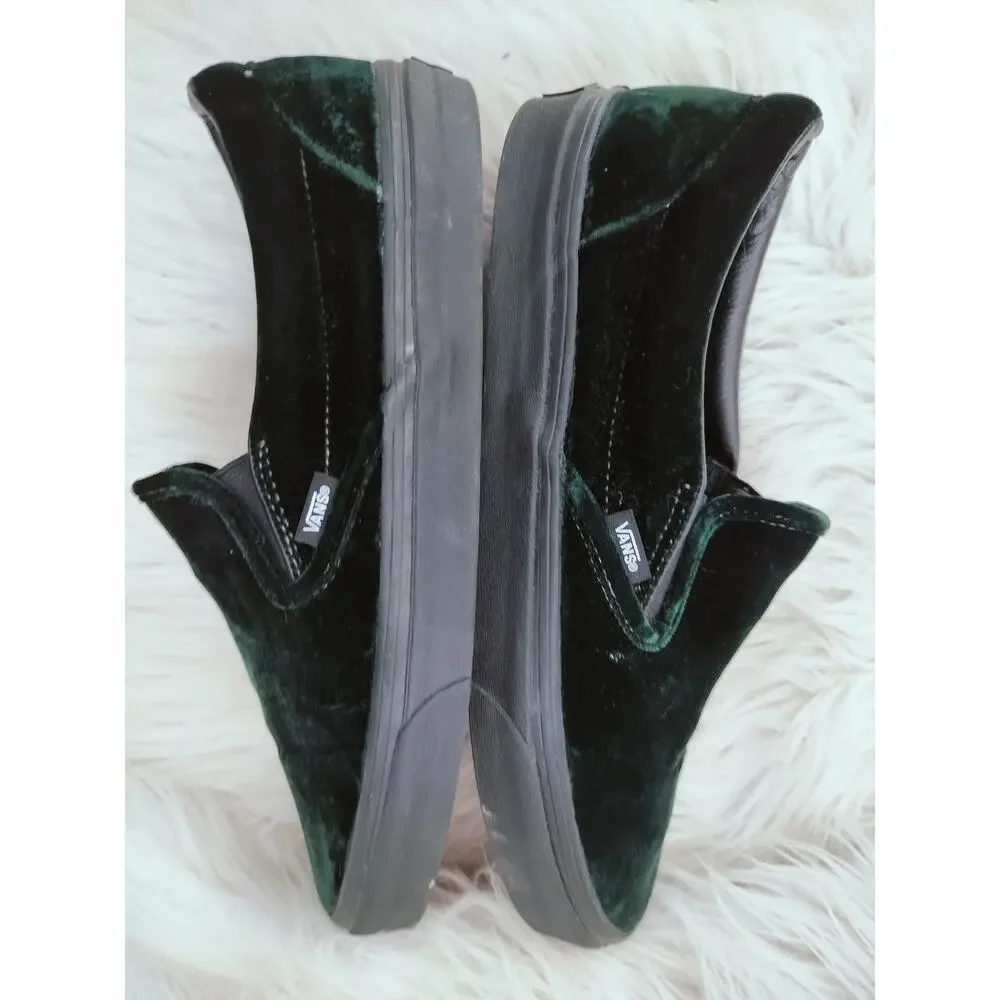 5707) Vans Men Classic Forest Green Velvet Slip On Shoes US M 11.5